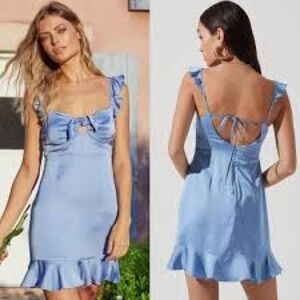 Astr Light Blue Backless Ruffle Dress